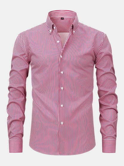 Long Sleeve Stripe Button Up Shirt & Slim Fit Tapered Trousers
