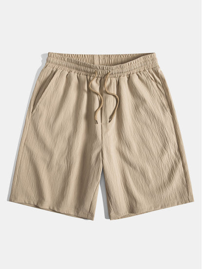Geometric Jacquard Eyelet Cuban Shirt & Crinkled Textured Drawstring Shorts
