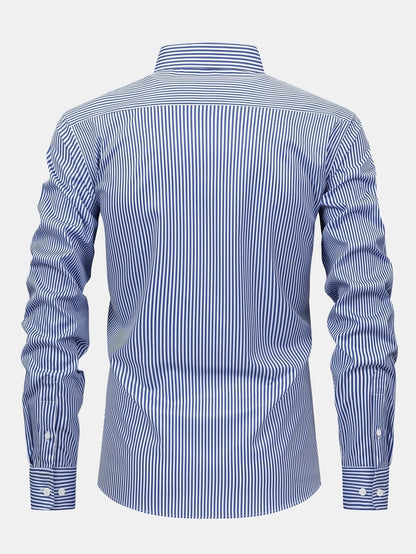 Long Sleeve Stripe Button Up Shirt & Slim Fit Tapered Trousers