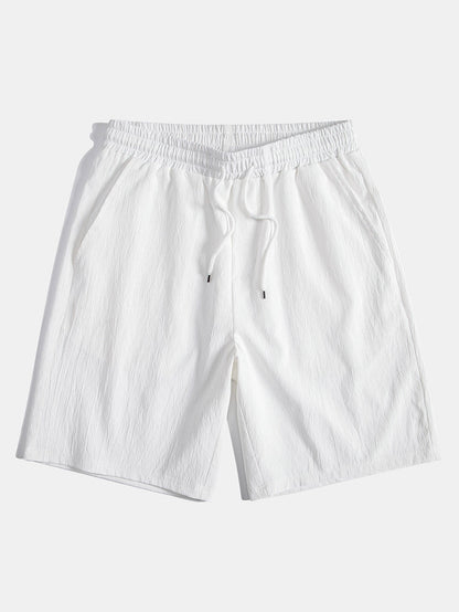 Geometric Jacquard Eyelet Cuban Shirt & Crinkled Textured Drawstring Shorts