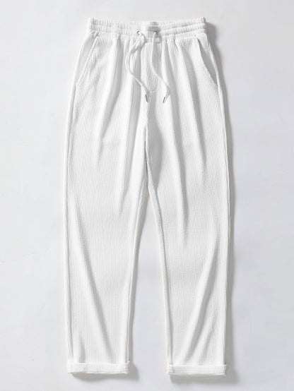 Stripe Jacquard Knit Polo Shirt & Straight Leg Ribbed Pants